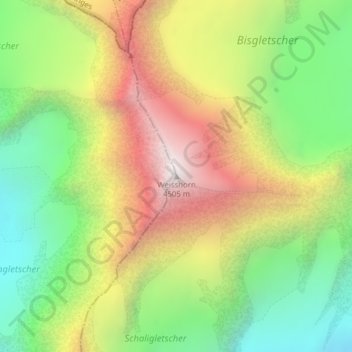 Mapa topográfico Weisshorn, altitud, relieve