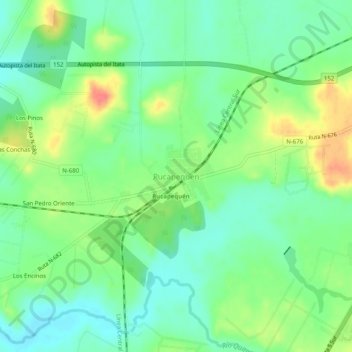 Mapa topográfico Rucapequén, altitud, relieve