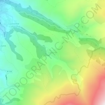 Mapa topográfico Leštane, altitud, relieve