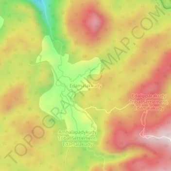 Mapa topográfico Edamalakkudy, altitud, relieve
