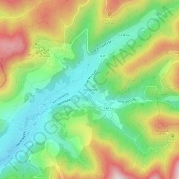 Mapa topográfico Les Sources, altitud, relieve