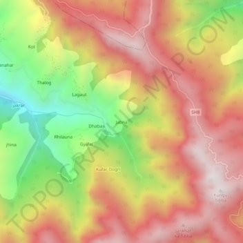 Mapa topográfico Jabna, altitud, relieve