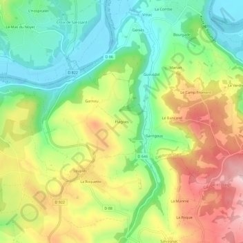 Mapa topográfico Plagnes, altitud, relieve
