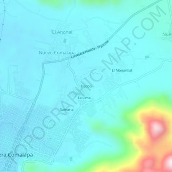 Mapa topográfico El Jobo, altitud, relieve