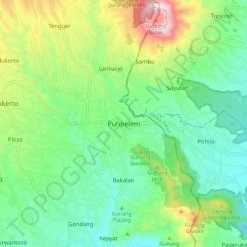 Mapa topográfico Puhpelem, altitud, relieve