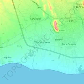 Mapa topográfico Villa Sombrero, altitud, relieve