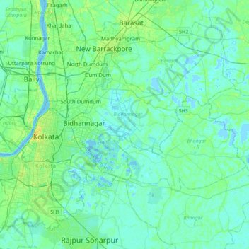 Mapa topográfico New Town, altitud, relieve