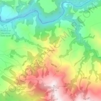 Mapa topográfico Purires, altitud, relieve