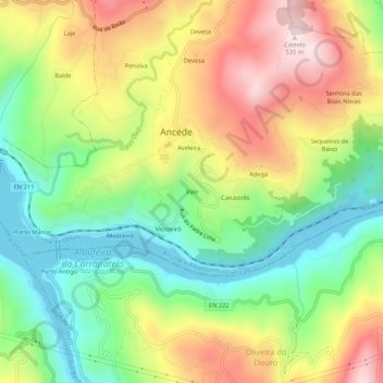 Mapa topográfico Vale, altitud, relieve