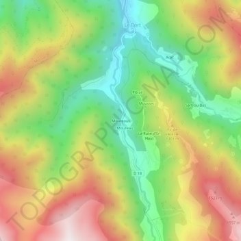 Mapa topográfico Moureous, altitud, relieve