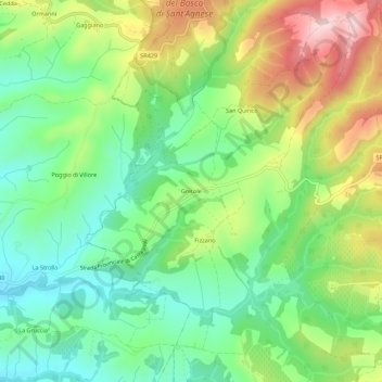 Mapa topográfico Gretole, altitud, relieve