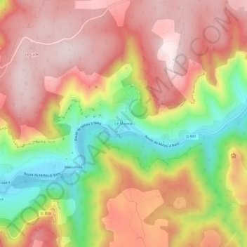 Mapa topográfico Le Monna, altitud, relieve