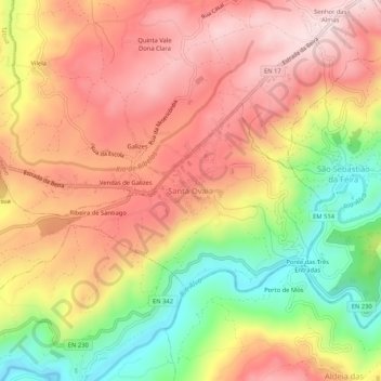 Mapa topográfico Santa Ovaia, altitud, relieve