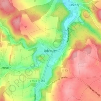 Mapa topográfico Siddessen, altitud, relieve