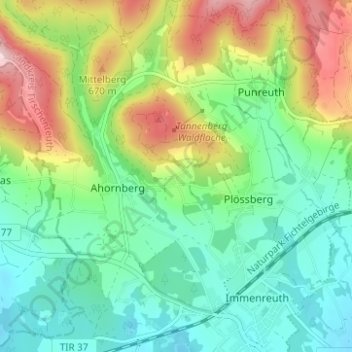 Mapa topográfico Schadersberg, altitud, relieve
