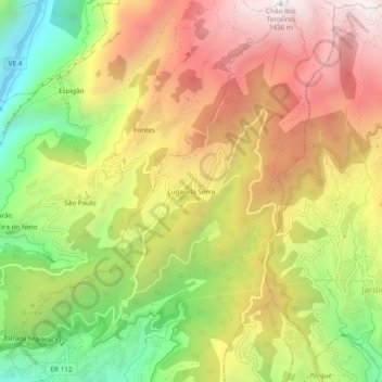 Mapa topográfico Lugar da Serra, altitud, relieve
