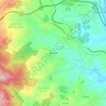 Mapa topográfico Raposeira, altitud, relieve