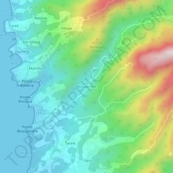 Mapa topográfico Beaugendre, altitud, relieve