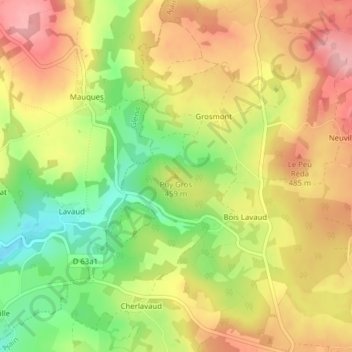 Mapa topográfico Puy Gros, altitud, relieve