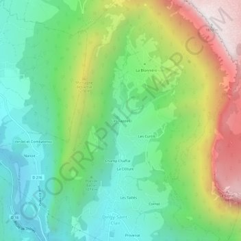 Mapa topográfico Les Tappes, altitud, relieve