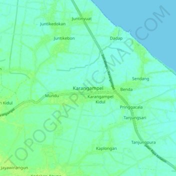 Mapa topográfico Karangampel, altitud, relieve