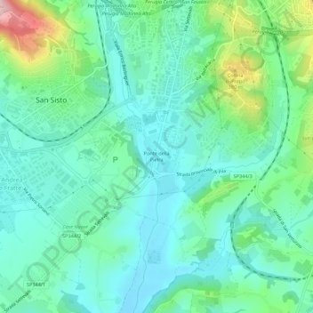 Mapa topográfico Ponte della Pietra, altitud, relieve