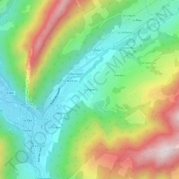 Mapa topográfico Le Pignet, altitud, relieve