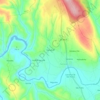 Mapa topográfico Ramalhal, altitud, relieve