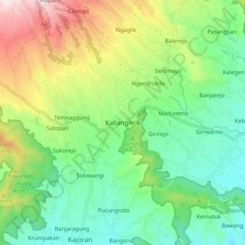 Mapa topográfico Kaliangkrik, altitud, relieve