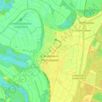 Mapa topográfico Linkenheim-Hochstetten, altitud, relieve