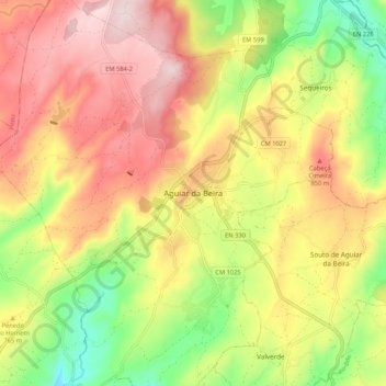 Mapa topográfico Aguiar da Beira, altitud, relieve
