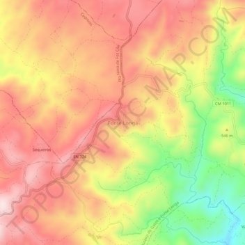Mapa topográfico Fonte Longa, altitud, relieve