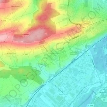 Mapa topográfico Grimmelfingen, altitud, relieve