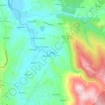 Mapa topográfico Fontes, altitud, relieve