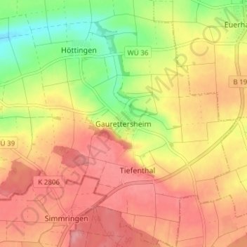 Mapa topográfico Gaurettersheim, altitud, relieve