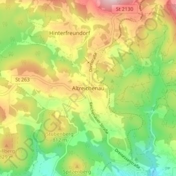 Mapa topográfico Altreichenau, altitud, relieve
