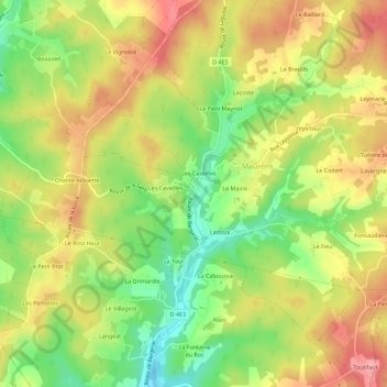 Mapa topográfico Le Bost, altitud, relieve