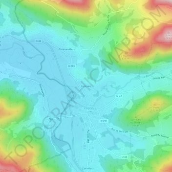 Mapa topográfico Fontaine, altitud, relieve