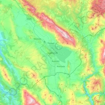 Mapa topográfico Ioánina, altitud, relieve