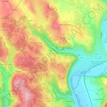 Mapa topográfico Mas de Rivals, altitud, relieve