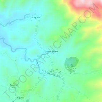 Mapa topográfico Tavidal Abajo, altitud, relieve
