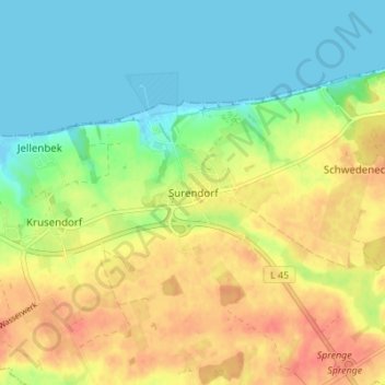 Mapa topográfico Surendorf, altitud, relieve