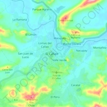 Mapa topográfico El Callao, altitud, relieve