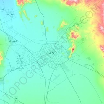 Mapa topográfico Kerman, altitud, relieve
