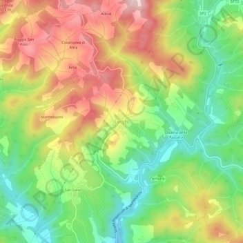 Mapa topográfico Lecchi, altitud, relieve