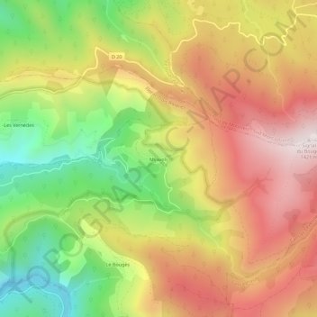 Mapa topográfico Mijavols, altitud, relieve