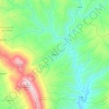 Mapa topográfico Cardosa, altitud, relieve