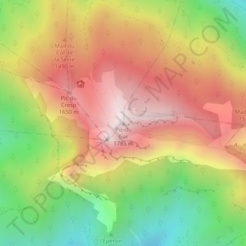 Mapa topográfico Pic du Gar, altitud, relieve
