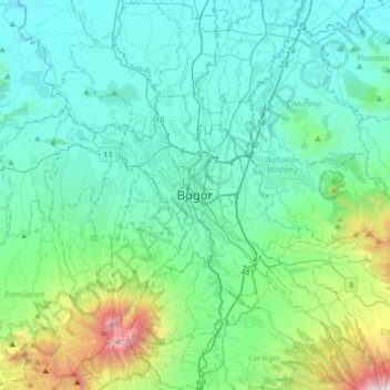 Mapa topográfico Bogor, altitud, relieve