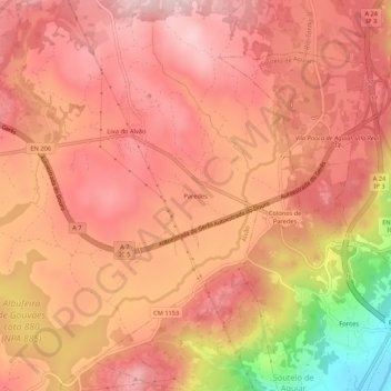 Mapa topográfico Paredes, altitud, relieve